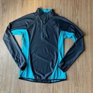 Second Skin Gray Blue 1/4 Zip Shirt Long Sleeve Top Stretch Nylon Womens Size M
